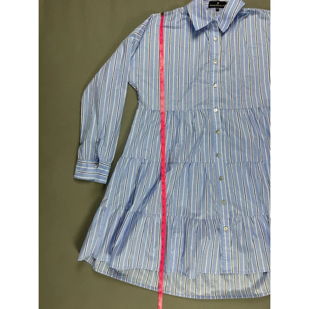 Tuckernuck Pomander Place Shades of Blue Stripe Cara Dress Shirt Mini Preppy S - Picture 8 of 8